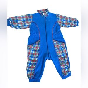 Vintage Petit Bateau Multicolor Plaid Jumpsuit winter cotton made in France